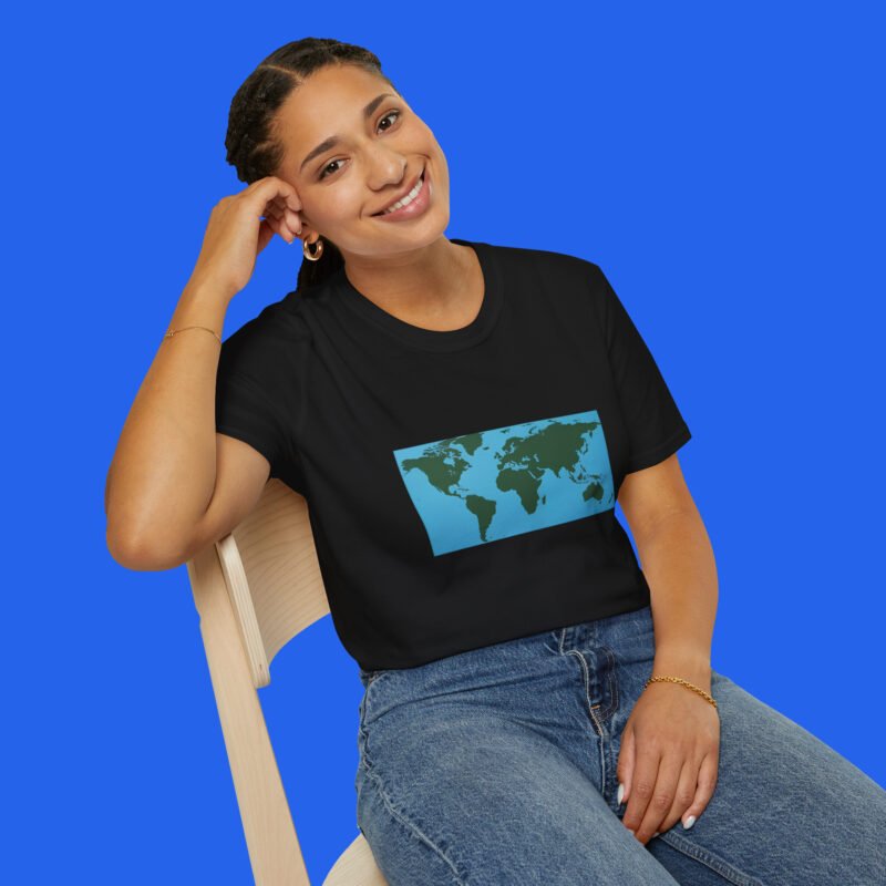 World-Map-Continents-Black-Shirt-Female-Model World-Map-Continents-Black-Shirt-Female-Model