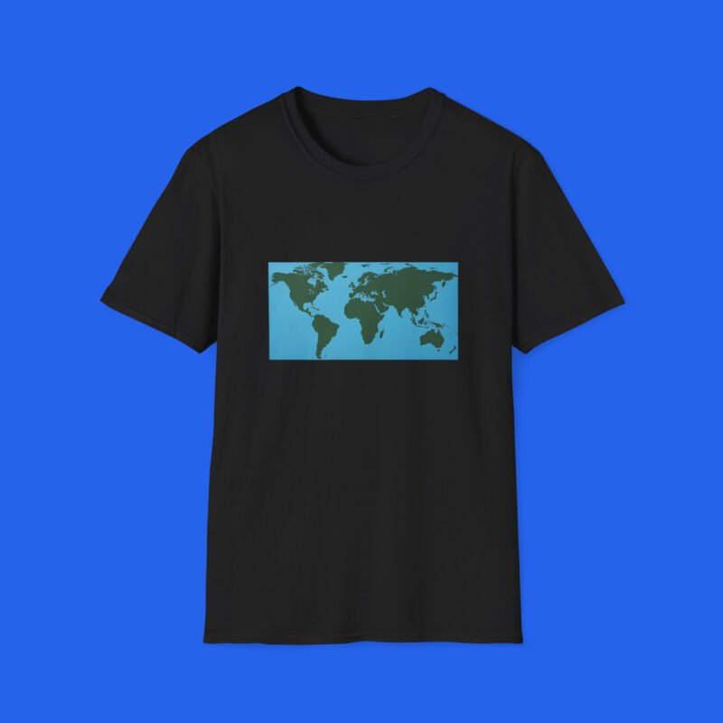 World-Map-Continents-Green-Blue-Ocean-Black-Shirt World Map Continents Green And Blue Ocean Shirt