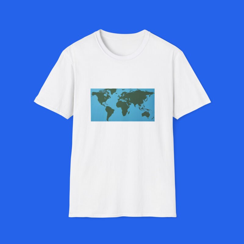 World-Map-Continents-Green-Blue-Ocean-White-Shirt World-Map-Continents-Green-Blue-Ocean-White-Shirt