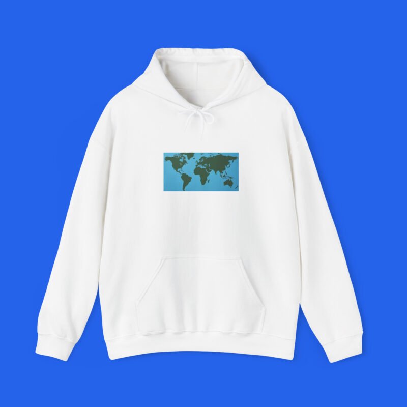 World-Map-Continents-White-Hoodie World Map Continents Green And Blue Ocean Shirt