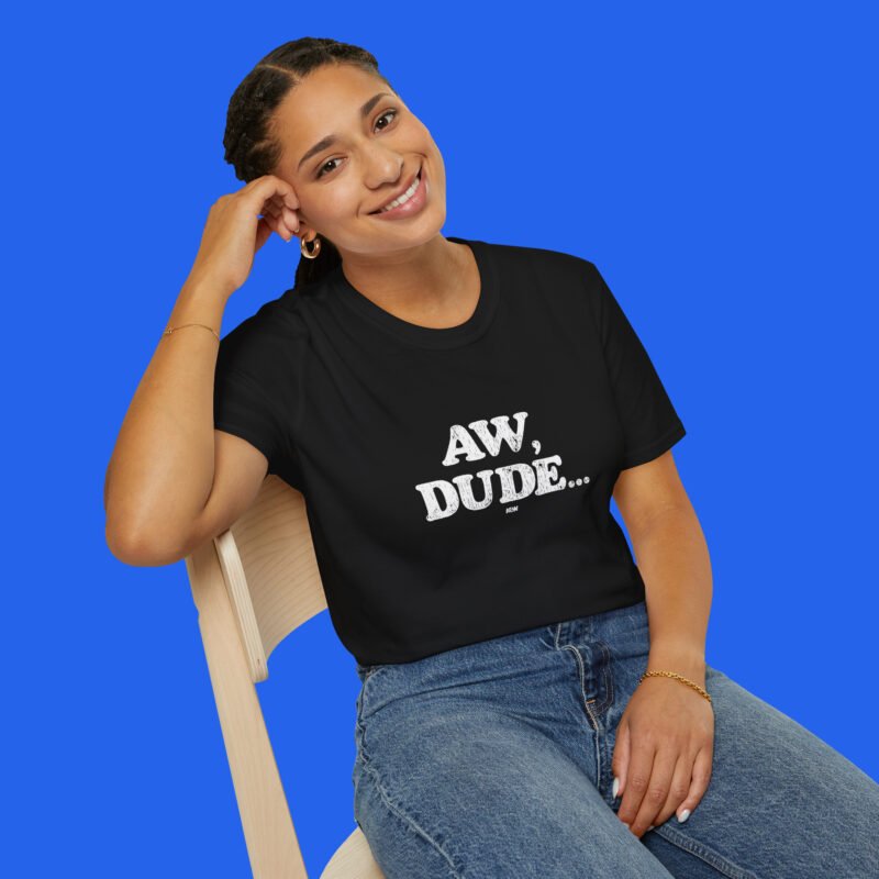 Female model wearing a black Adam Copeland graphic tee black