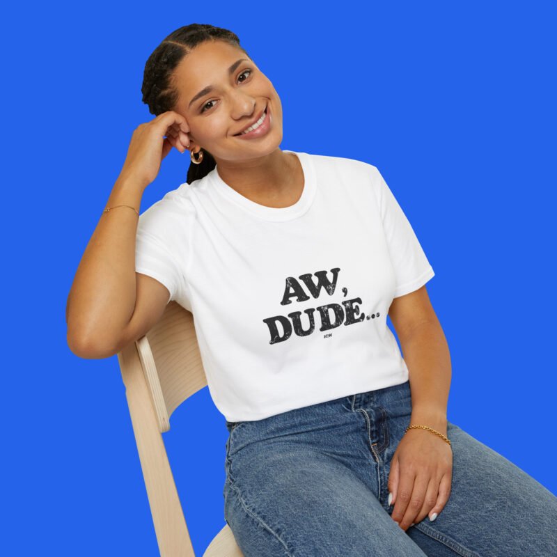 Female model wearing a black Adam Copeland graphic tee white