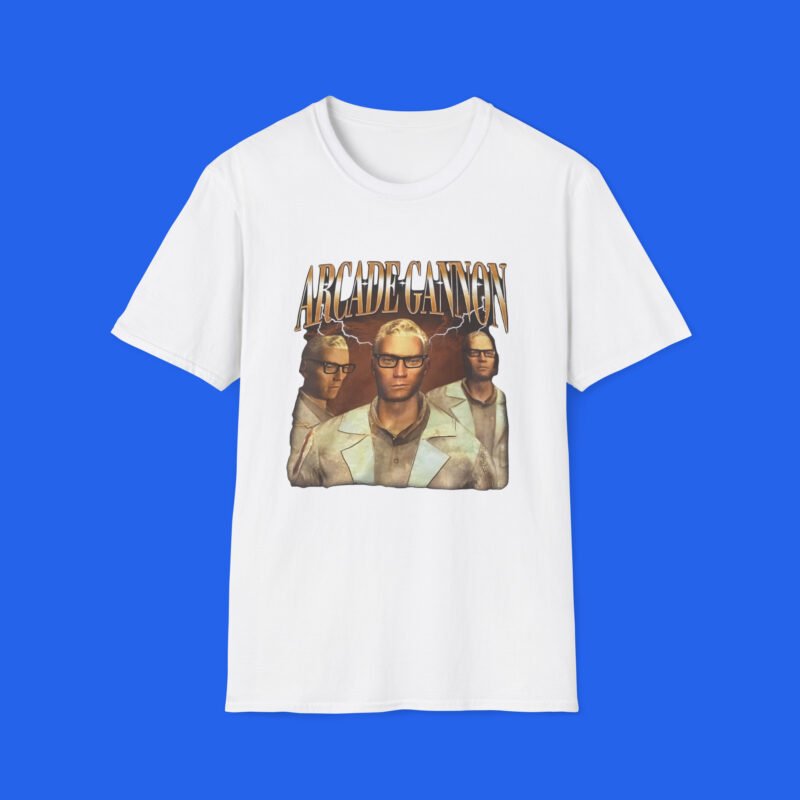 White T-shirt featuring the Arcade Gannon character design