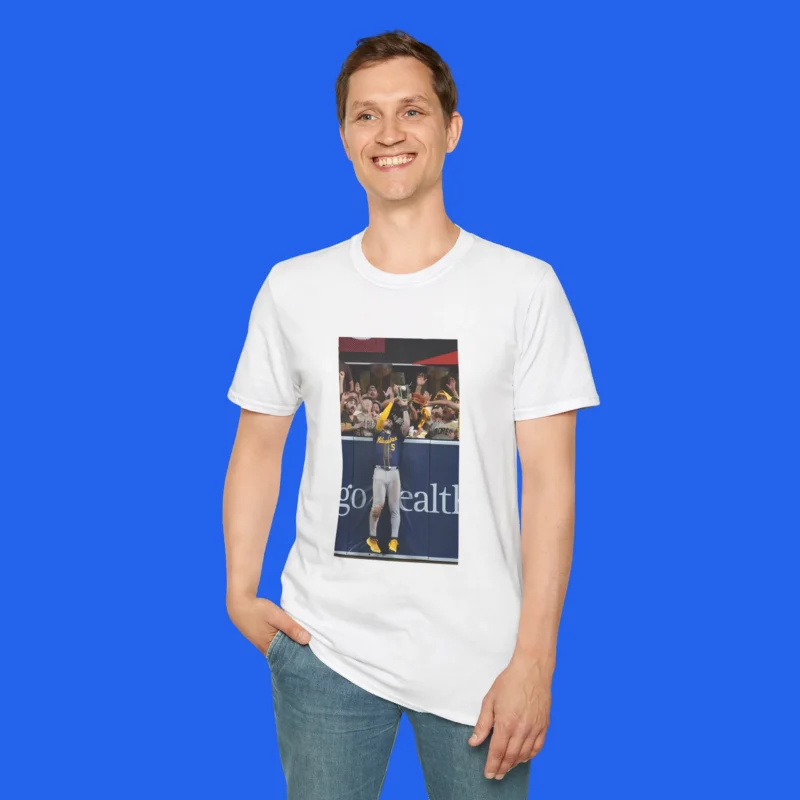garrett-mitchell-game-saving-catch-shirt-male-model Garrett Mitchell Game-Saving Catch Shirt
